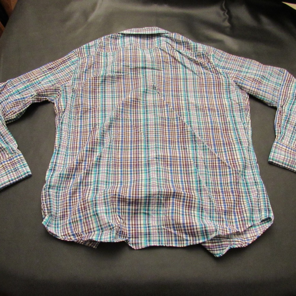 Peter Millar Summer Comfort Mens Large Plaid Button Down Shirt Blue Purple Teal - Picture 4 of 7